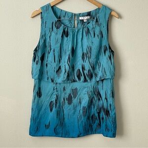 CAbi Women's Size M Serene 100% Silk Ombre Tiered Sleeveless Blouse Top